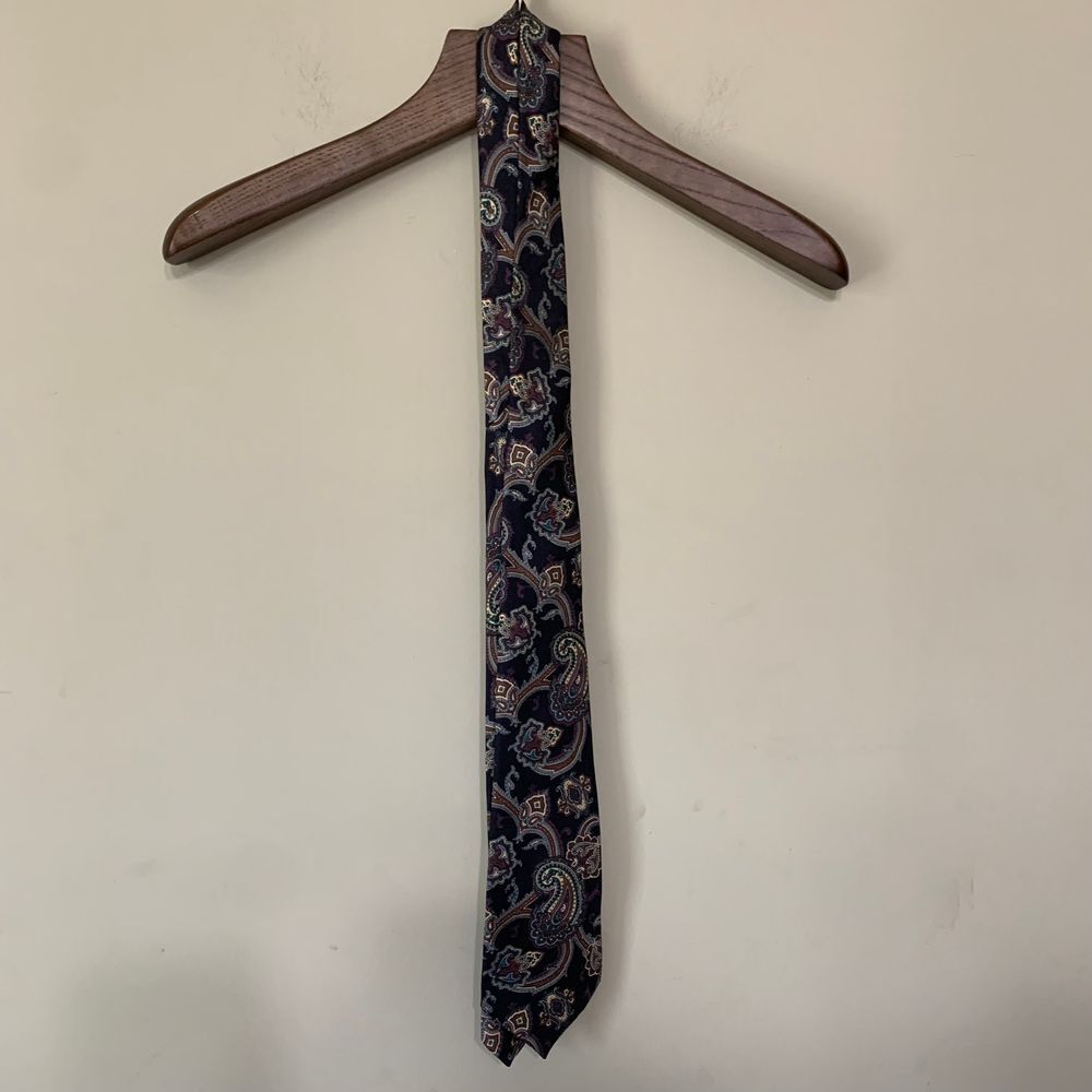 Wembley Pure Silk Paisley Navy/Brown/Purple Tie - Picture 3 of 6